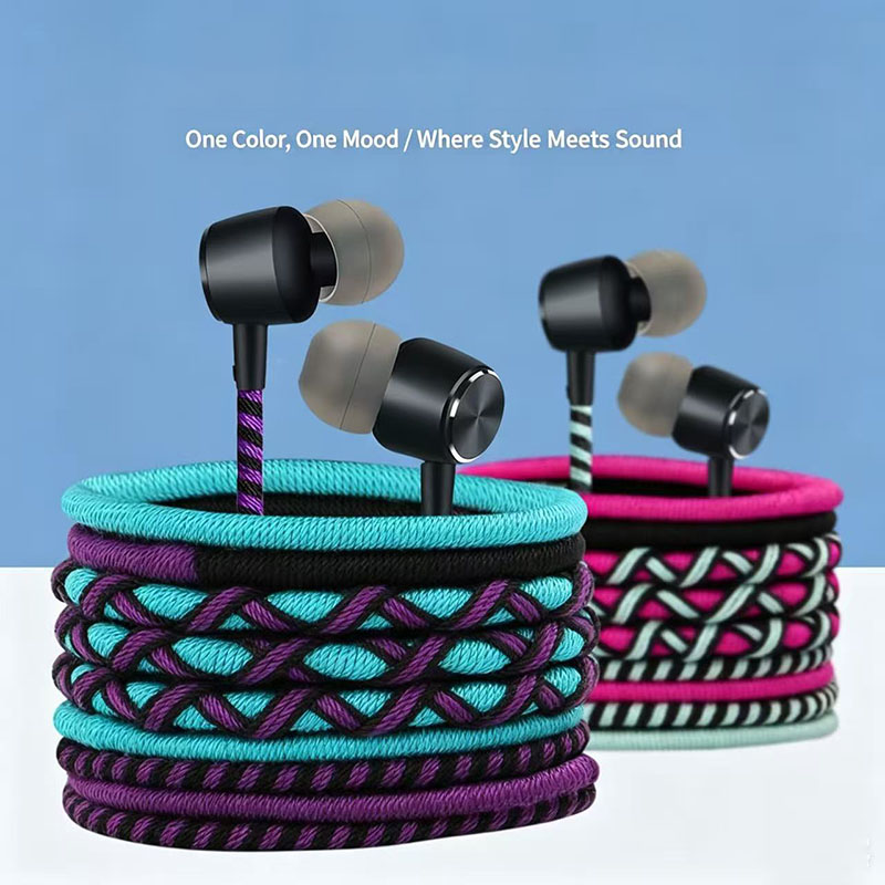 Wired Earphone Mic - Écouteurs filaires tressés 3,5 mm intra-auriculaires